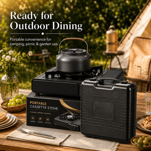 portable camping with carrying case compact metal outdoor burner for camping hiking picnics travel durable and lightweight black
