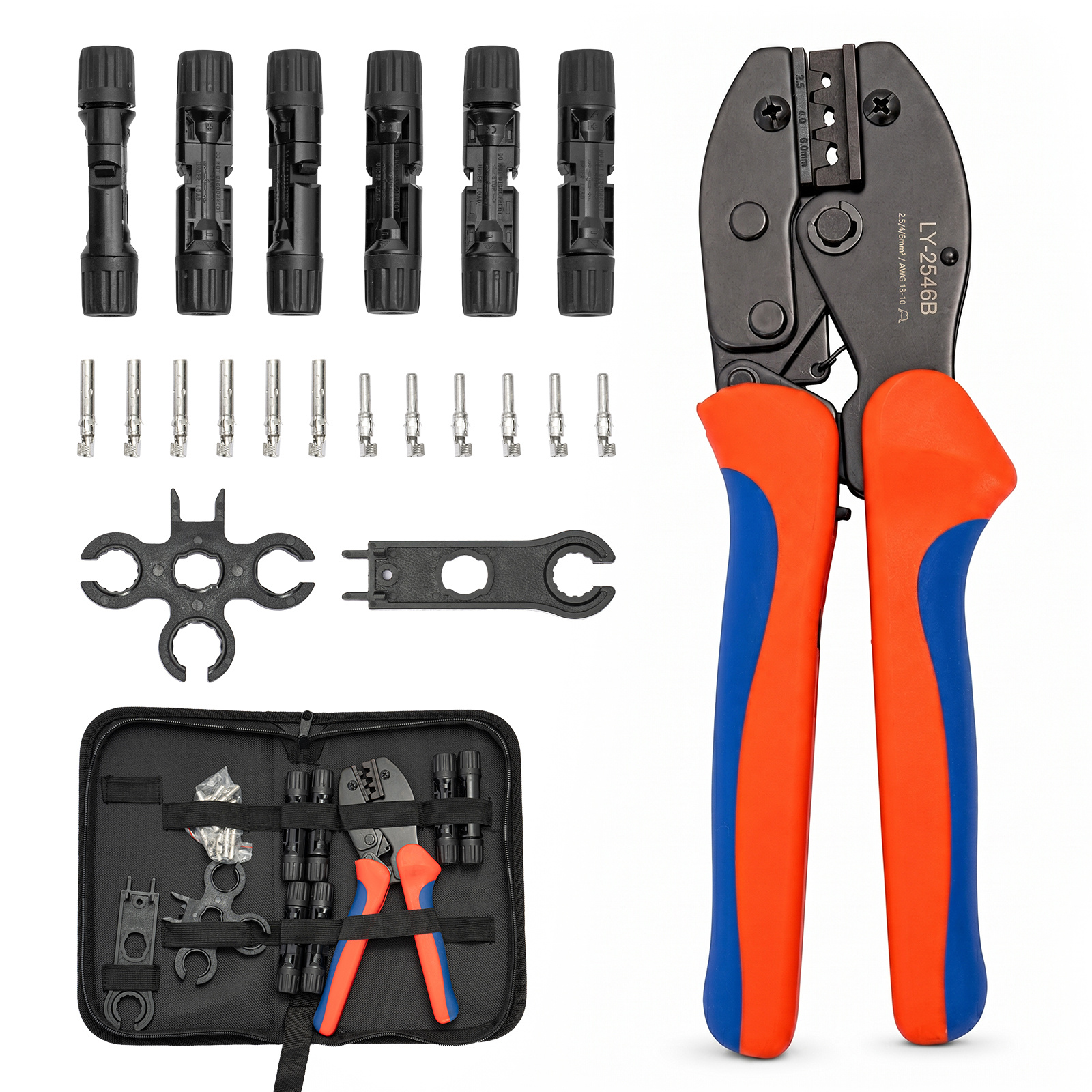 TEMU Heavy Duty Crimping Tool Kit, 6 Pairs Connectors, 1pc Crimper, 1pc Straight And Cross Spanner Wrenches