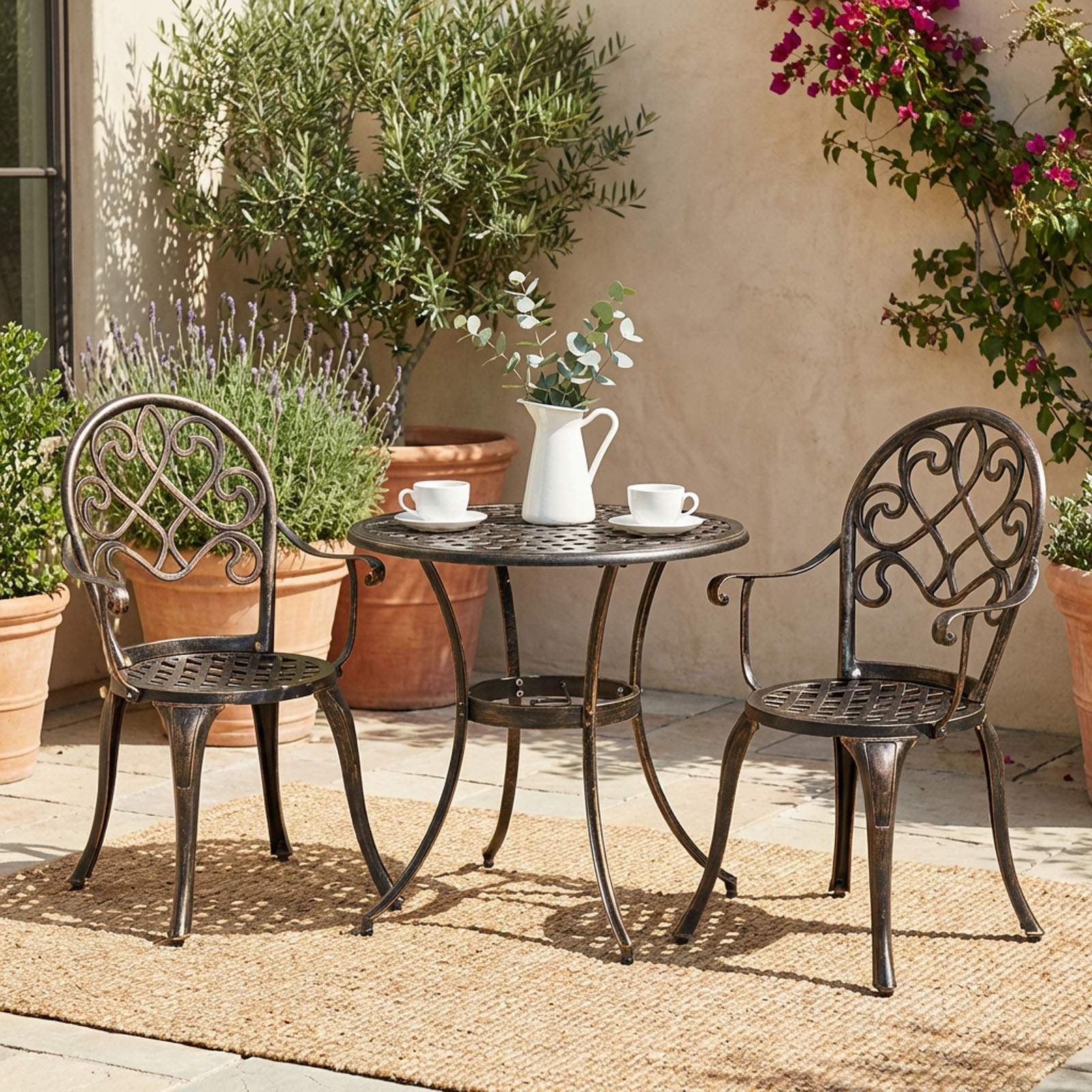 Image of 3-piece Outdoor Bistro Set, Patio Table With Ice Bucket Insert, Cast Aluminum Patio Furniture Set With Table And Chairs
