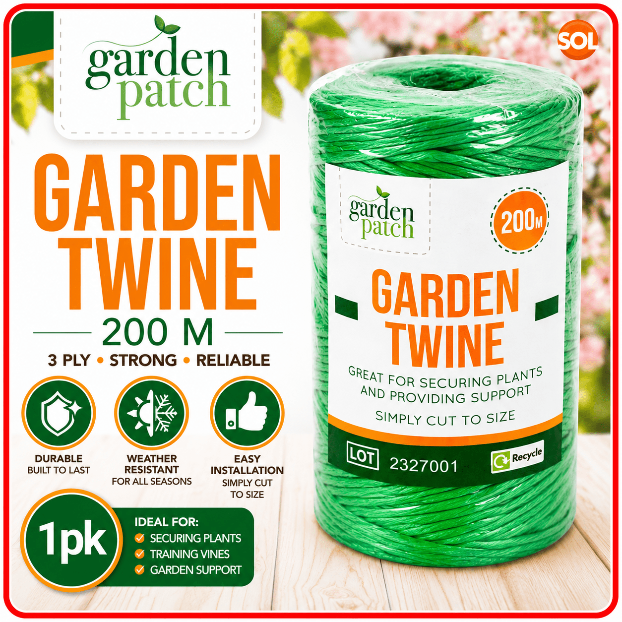 TEMU 1 Pack Garden Twine 200m | 3 Ply Green Garden Twine String | Plant Tie Twine For Staking & Supporting Plants | Spring Gardening Plant Support