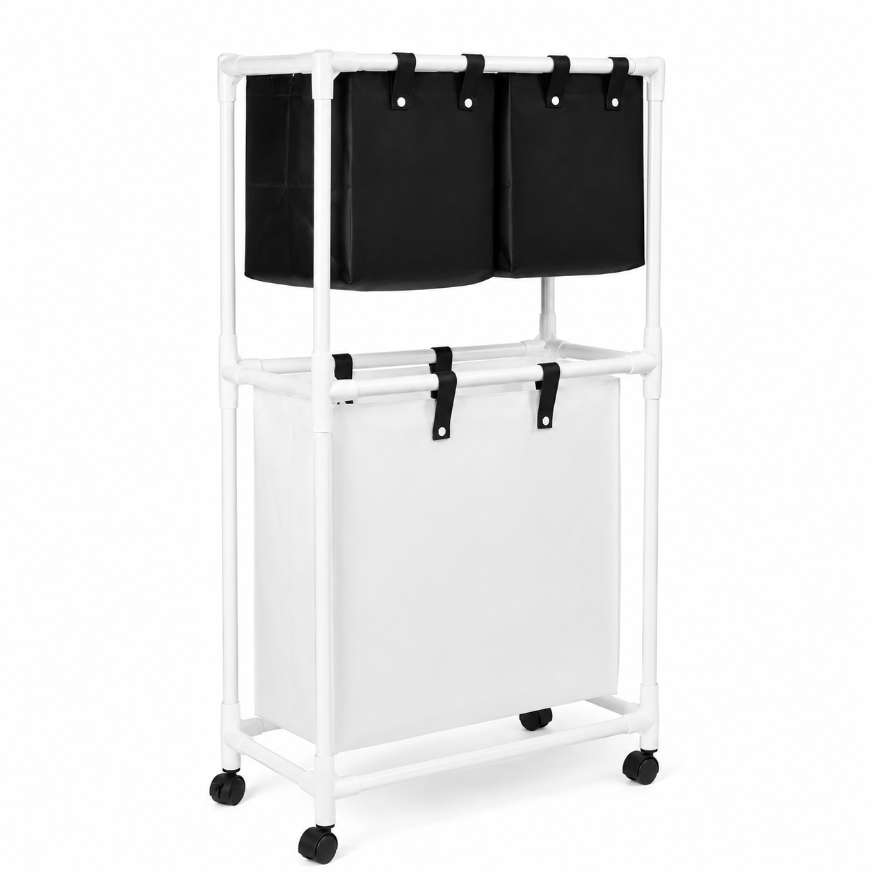 TEMU Carrello Portabiancheria 3 Scomparti con Ruote Salvaspazio | Carrello Porta Biancheria Livello per Lavanderia | Porta Panni Sporchi con Sacche