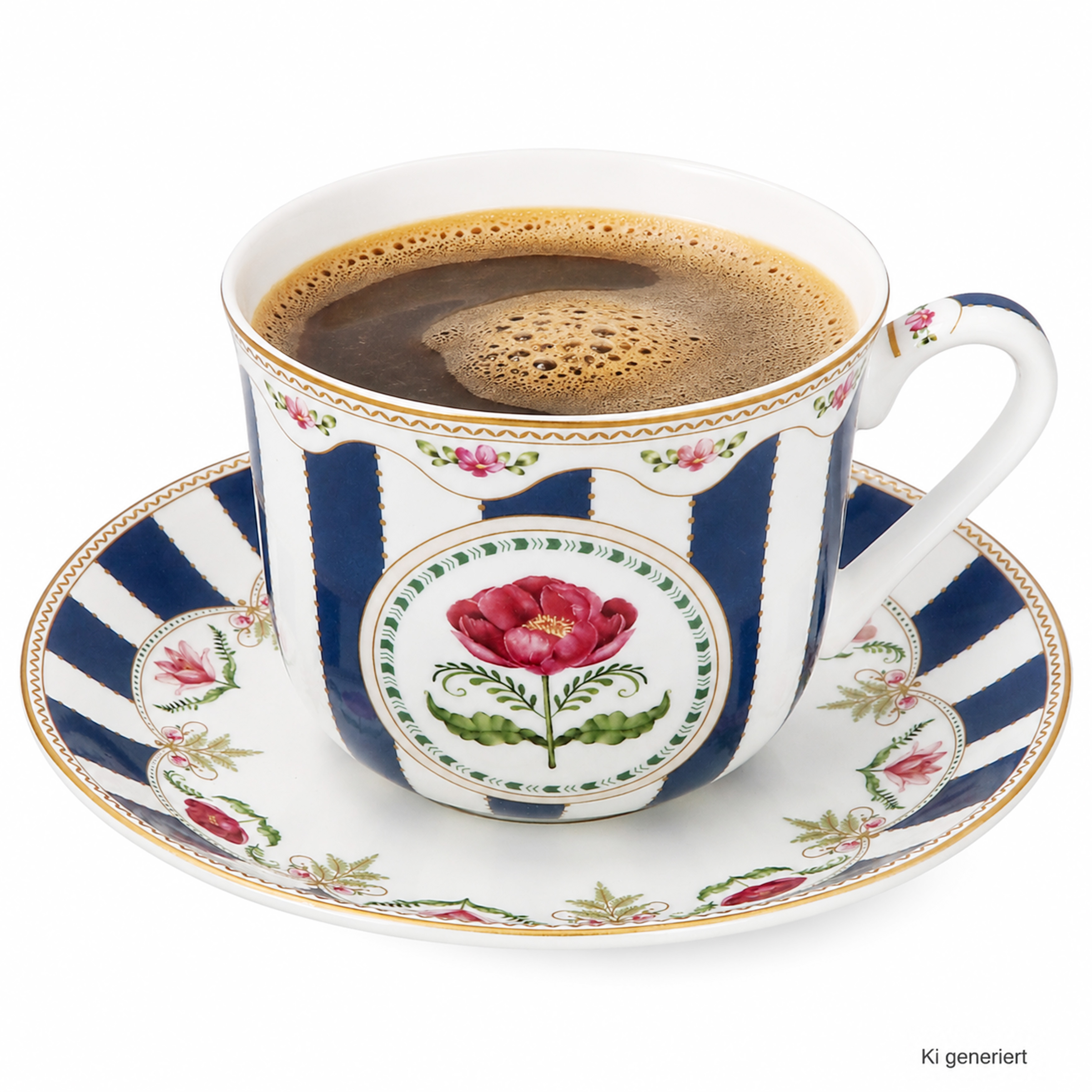 With Saucer, Flowery Coffee Mug, Floral Blue Porcelain Tea Cup