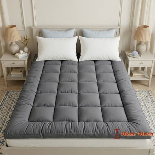 grey mattress topper 4 inch 10cm hotel quality deep fitted mattress pad with corner elasticated straps quilted box breathable single double small super king 1000gsm fiber fill