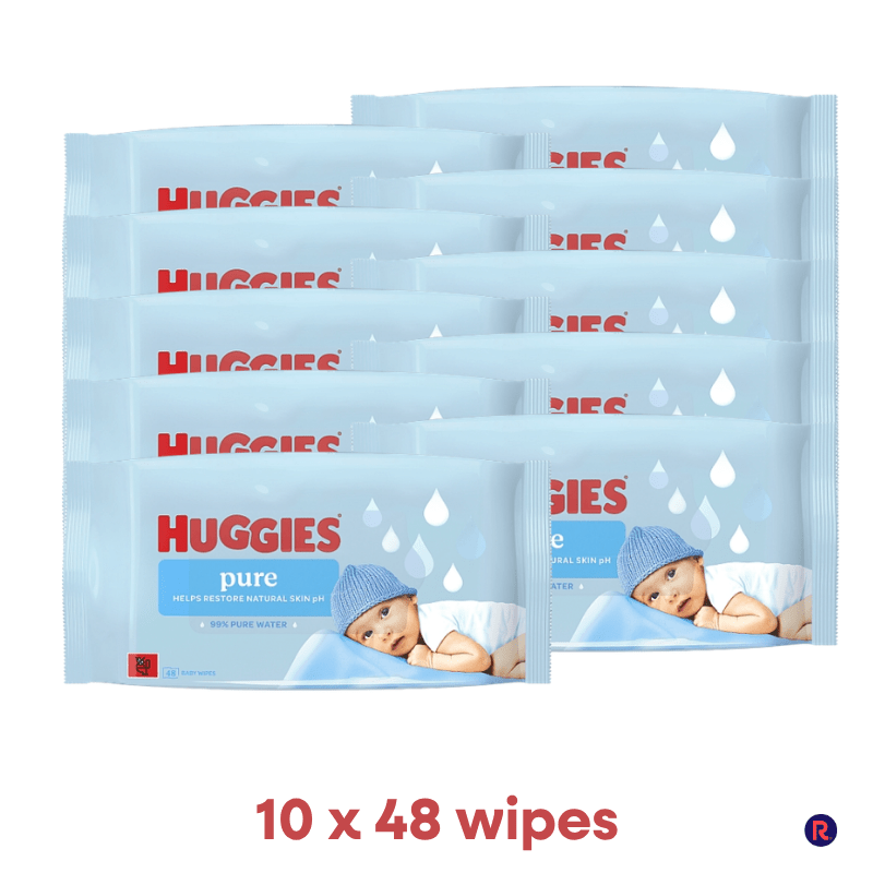 Huggies Pure Plastic Free Baby Wipes 48 Wipes (Pack of 10) C011365