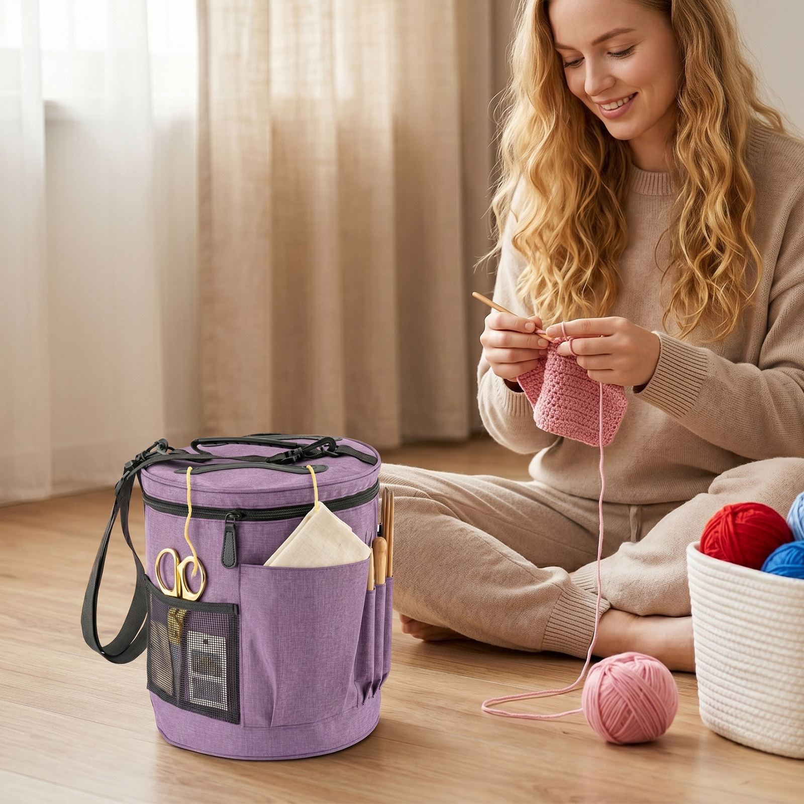 Small Knitting Bag/storage Pouch – Portable Zippered Storage Bag, Crochet Bag, Ideal For Storing Yarn Balls, Knitting Needles, Crochet Hooks, And Knitting Projects (26 X 30 Cm)