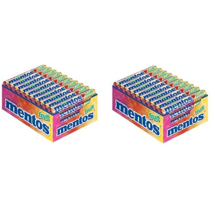 80 Rolls Mentos Fruit At 38g, Assorted 3-pack With Natural Colors And Flavors. Gluten- And Lactose-free. (2 Boxes)