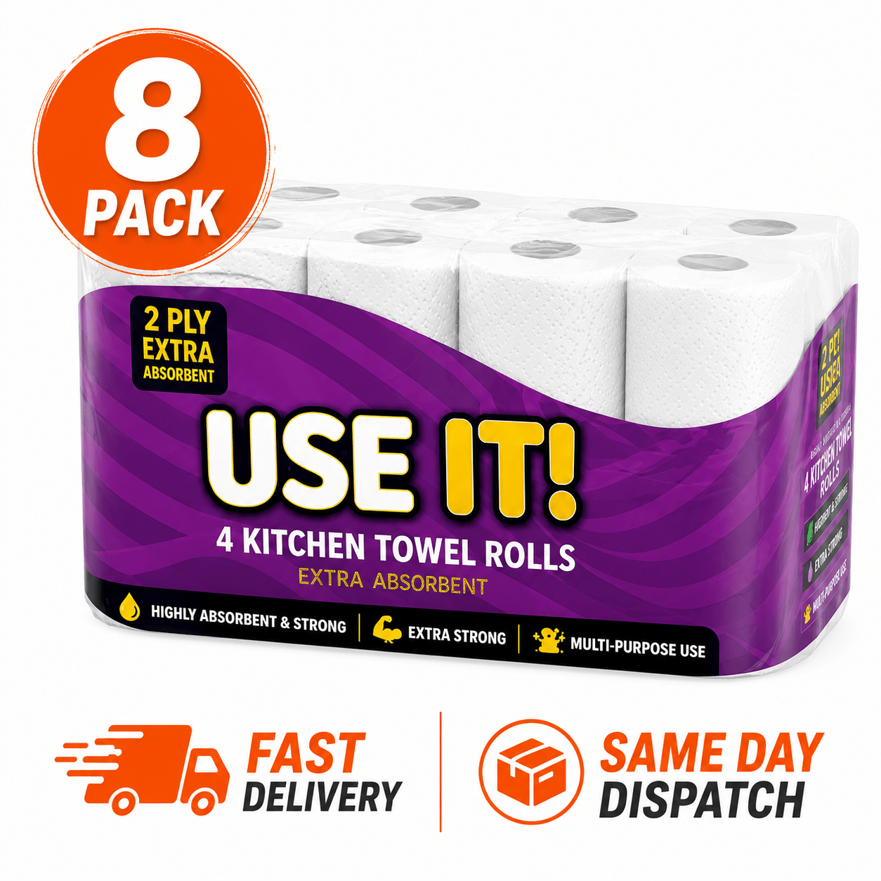 TEMU Manodu 8 Pack Kitchen Roll Towels 2 Ply Extra Absorbent Strong Household Paper Towels Bulk Supply For Kitchen Cleaning, Spill Control, Home,
