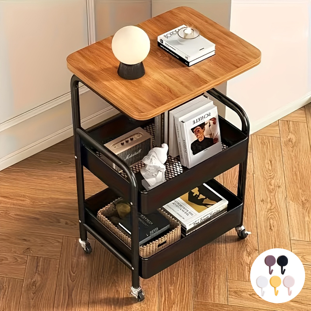TEMU 3-tier Rolling Storage Cart With Tabletop And Snack Rack, Easy-to-move Wheels, Suitable For Home Or Office Use, Multi-functional Cart, Push