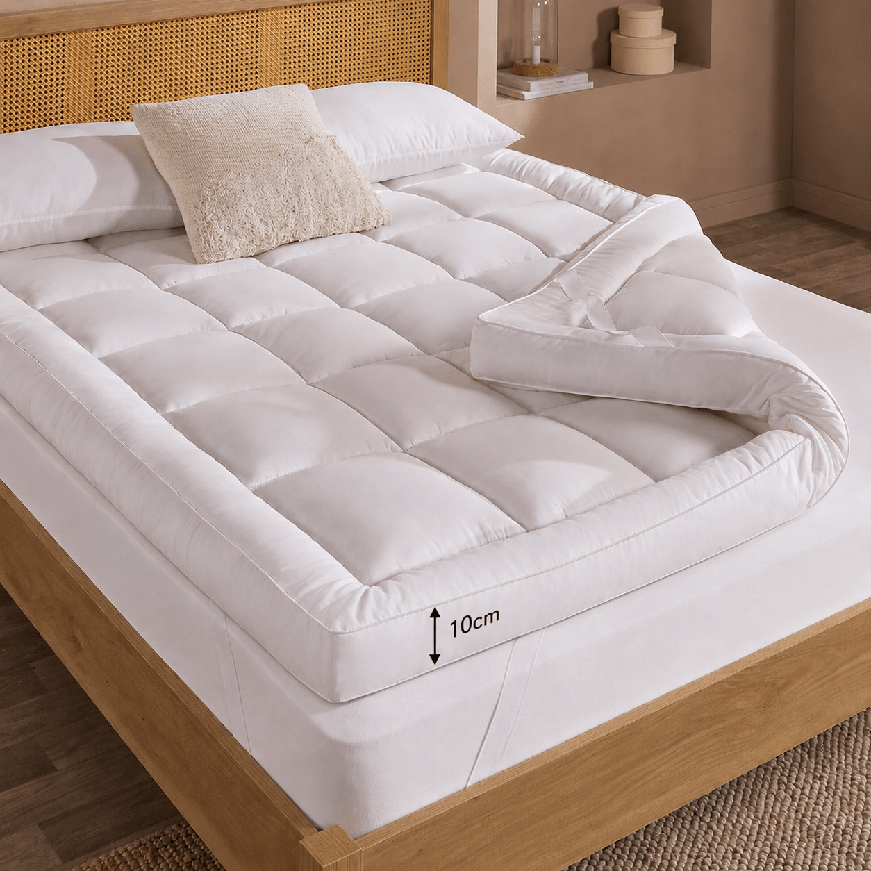 TEMU Hotel Quality Mattress Topper Extra Heigh, 10cm / 4 Inch Heigh & , & Machine Washable, In Small Single, Single, Small Double, Double, King &