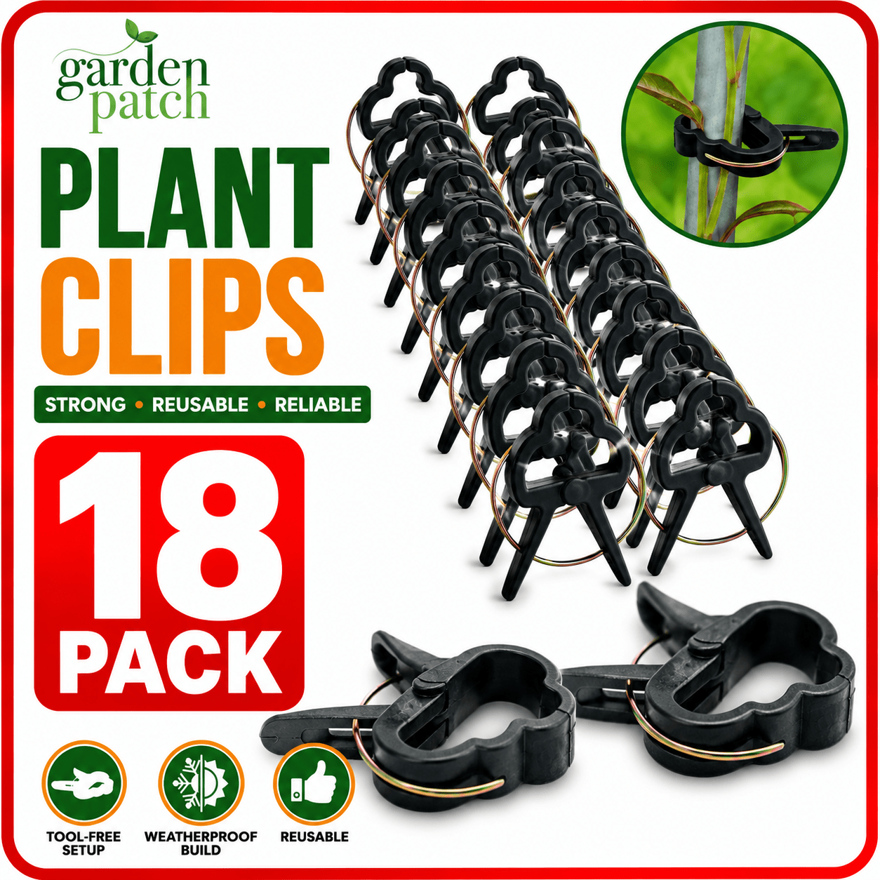 TEMU 18 Pack Plant Clips | Garden Plant Support Clips For Tomatoes & Vines | Reusable Stem Clips For Trellis Stakes & | Durable Clip-on Plant Tie