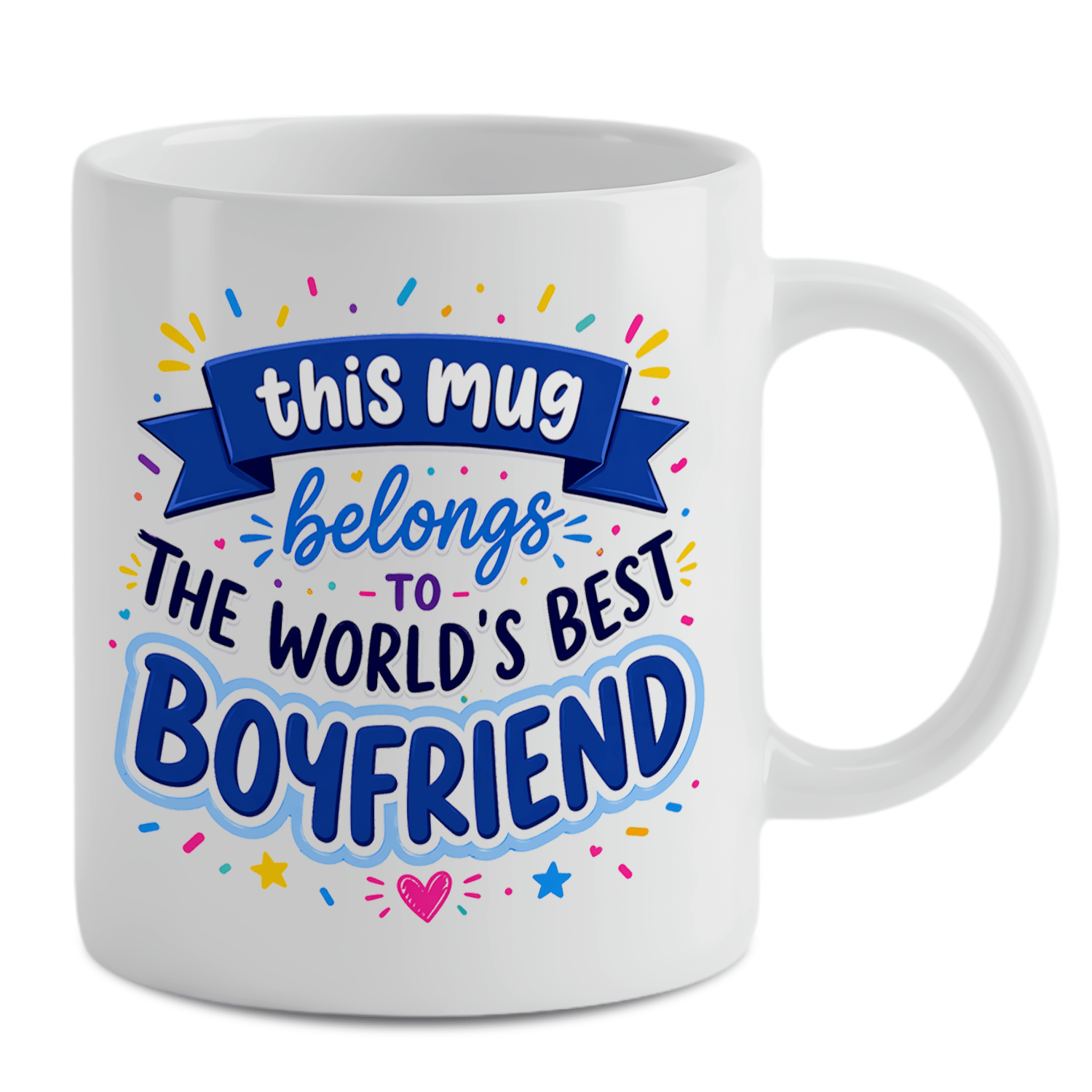 TEMU "world's Best Boyfriend" Novelty Coffee Mug - Blue Ribbon Ribbon Design Gift For Men - Heart And Star Pattern Ceramic Tea Cup - Meaningful Gift