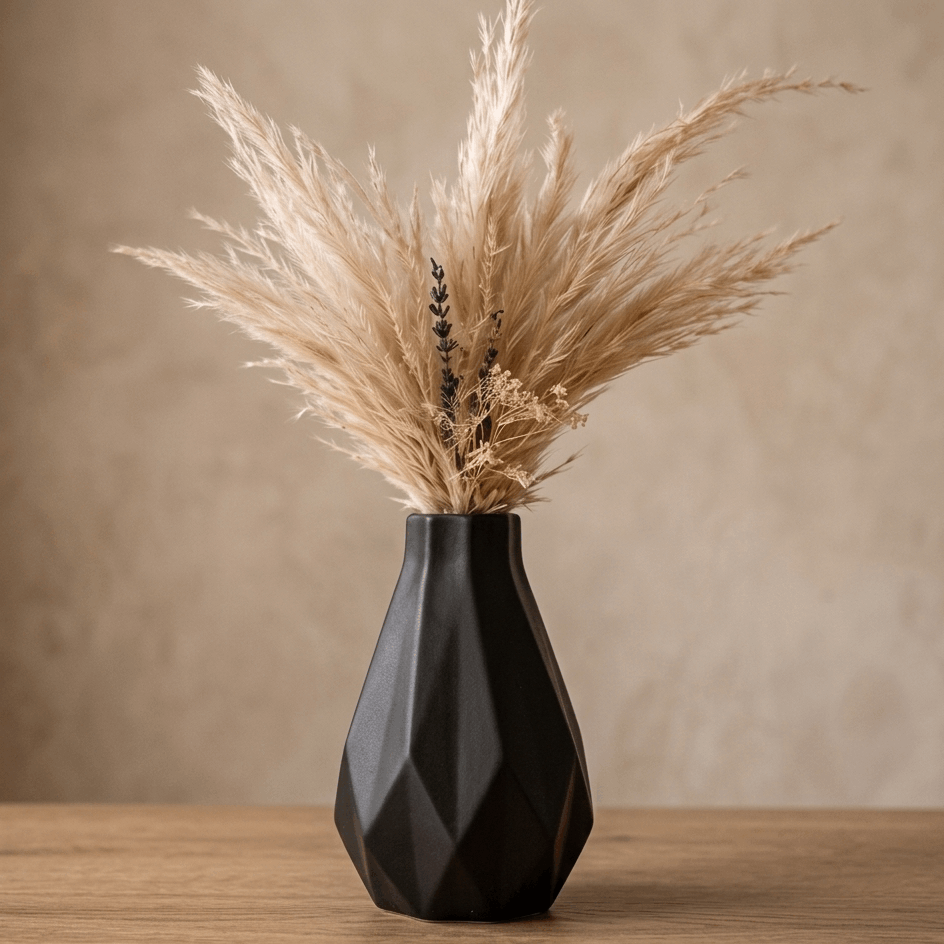Handcrafted Vase – Unique Matte Black Look – Complete Set With Premium Pampas Grass & Lavender – Boho Décor For The Most Demanding