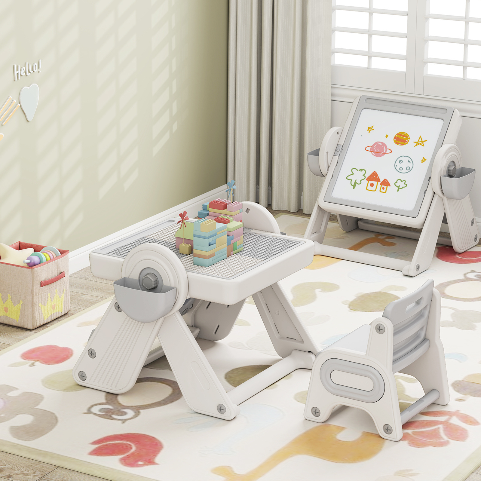 GOFLAME Children Table and Chair Set with Reversible Surface