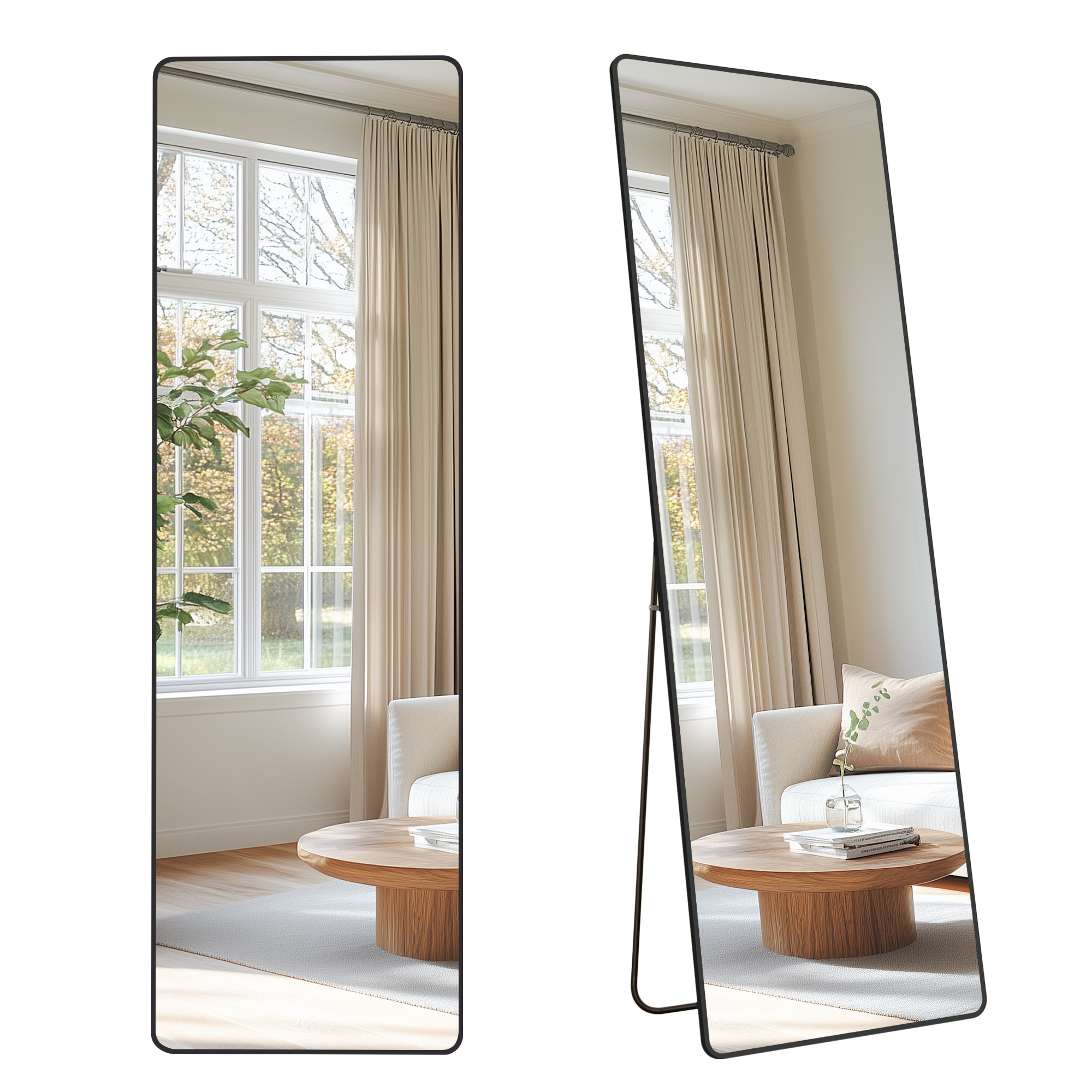 TEMU Espejo de Suelo Rectangular, 160 x 50 cm, con Soporte, Vidrio Templado, Negro