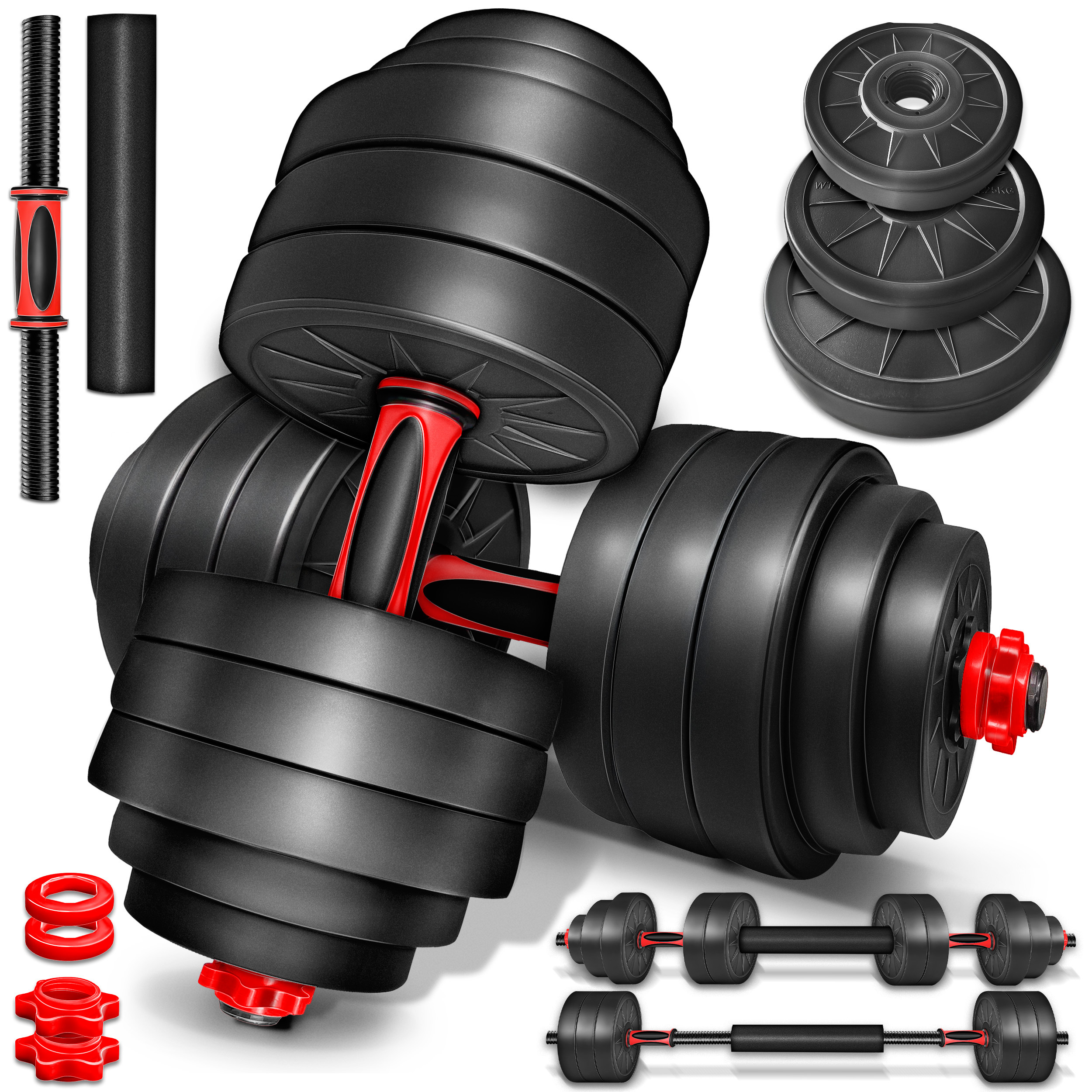 2 In 1 Dumbbell Set 20 Kg | Adjustable Dumbbell Set | Short Barbell & Long Barbell | & Connecting Tube