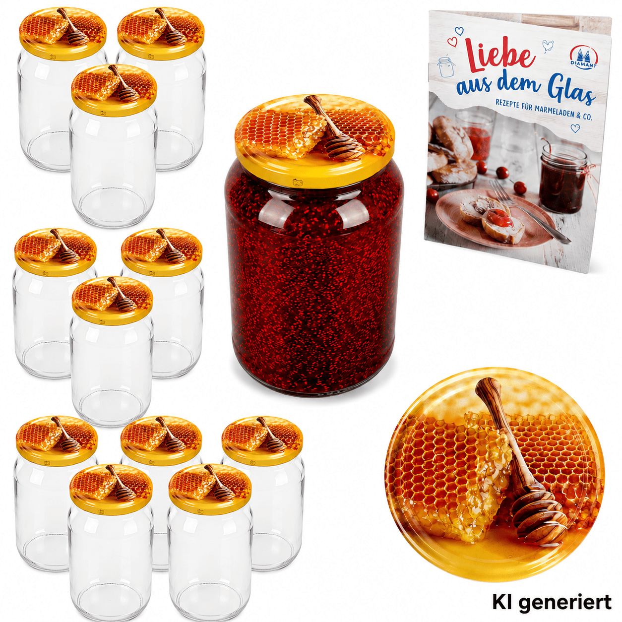 12pcs Set Of Canning Jars 720 Ml Lid Honeycomb Round - Storage Jars Glass Containers For Storage