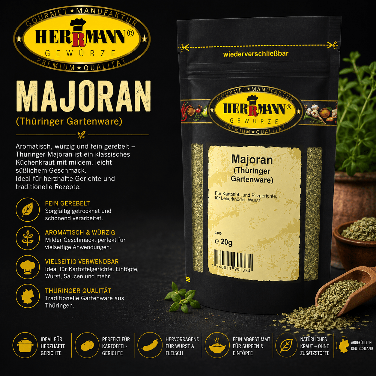 Herrmann Spices Marjoram Thuringian Gardenware 20g Bag