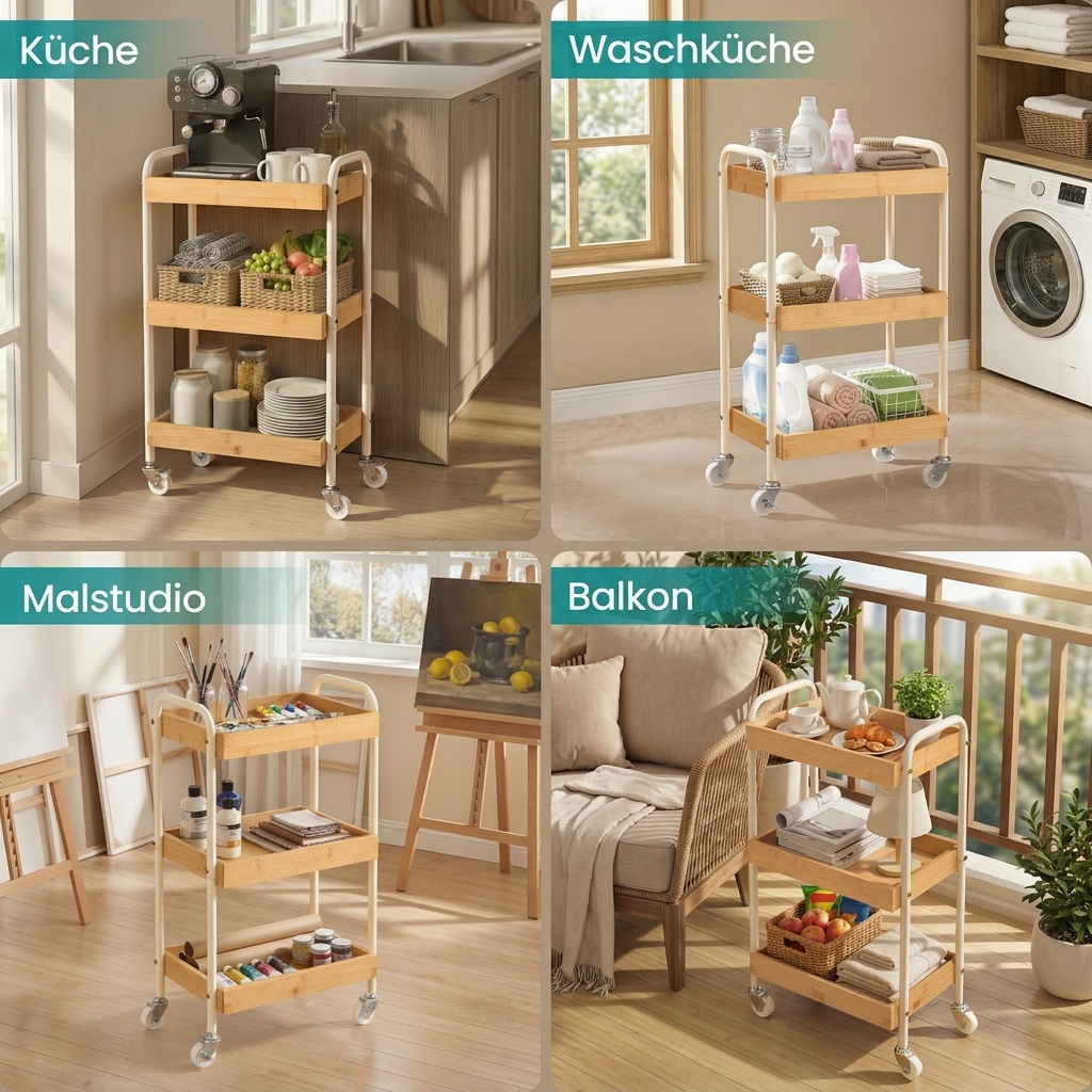 Stable Kitchen Cart With Handles - Mobile Shelf For Kitchen, Bathroom, Bedroom, , Easy Assembly