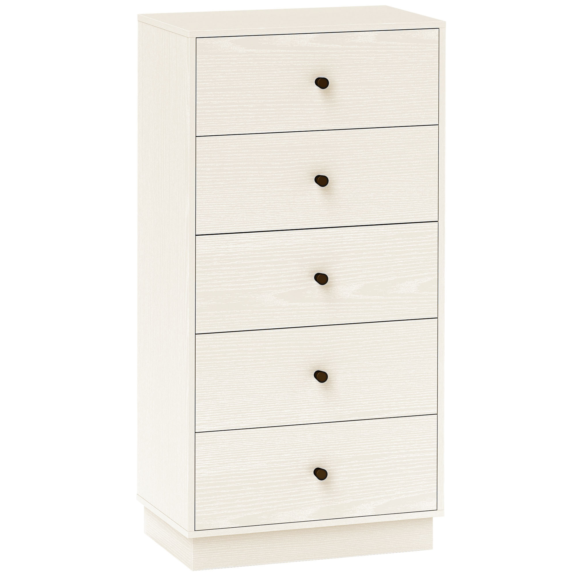 Homcom 5-drawer Commode Bedroom Storage Furniture Tall And Narrow For Bedroom, Living Room - 47 X 29 X 95 Cm. White