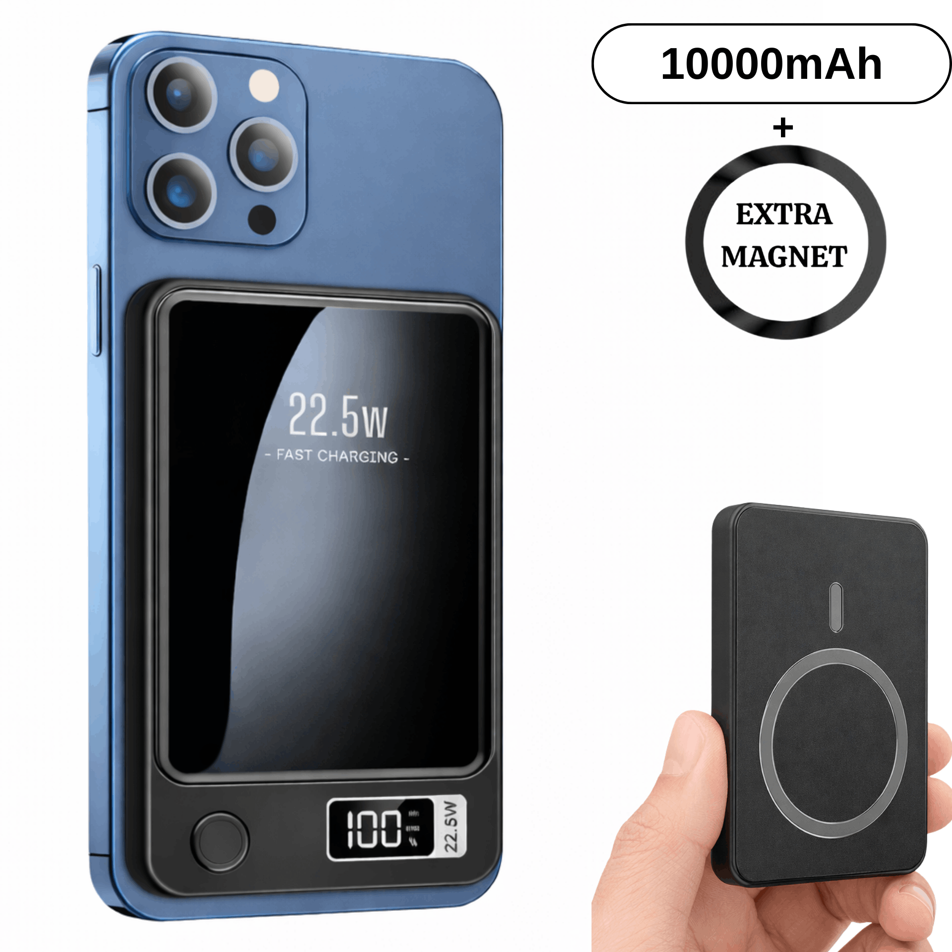 TEMU UFUZON Batterie Externe Magnétique Fil 10000mAh, Charge Rapide Ultra-rapide USB-.5W, Affichage Numérique LED