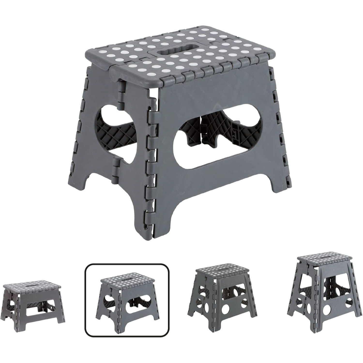 Folding Stool 28/40 Cm Grey, Foldable Stool With 150 Kg Load Capacity, Folding Stool With Swivel Handle, Ideal For Home, Office, Outdoors, Horse Mounting Aid