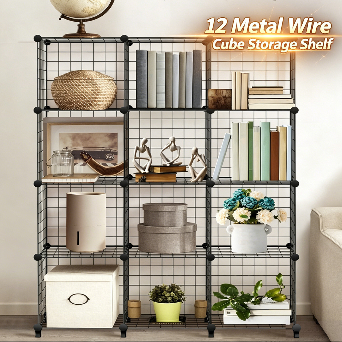 12 cube wire grid stackable storage shelves interlocking shelving unit living room organiser display shelves closet cabinet organiser shelves diy bookcases 95x31x127cm