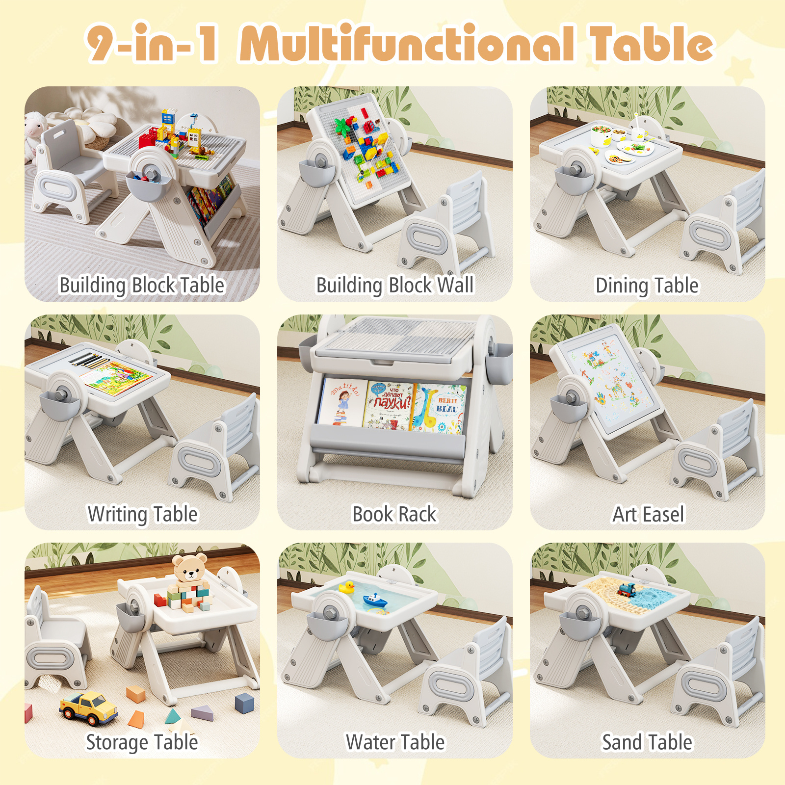 GOFLAME Children Table and Chair Set with Reversible Surface