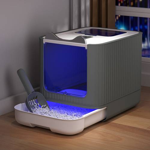 cat litter box plastic pet toilet removable litter box large cat litter box hooded litter tray drawer uv sterilization and deodorization provide with a comfortable place