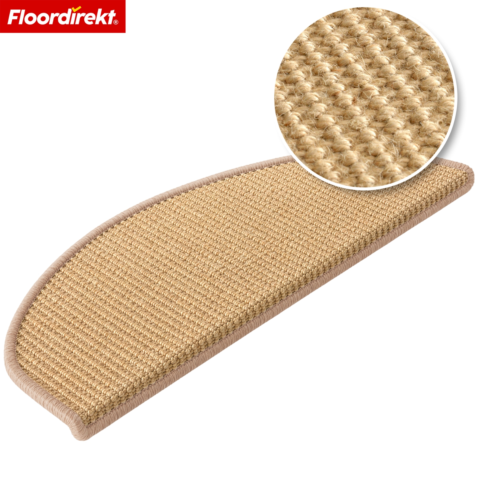 TEMU FLOORDIREKT Sisal Stufenmatte Pearl Creme – Halbrunde Treppenmatte 25x65 cm – Strapazierfähiger Treppenschutz für Innenbereiche – 1 Stück