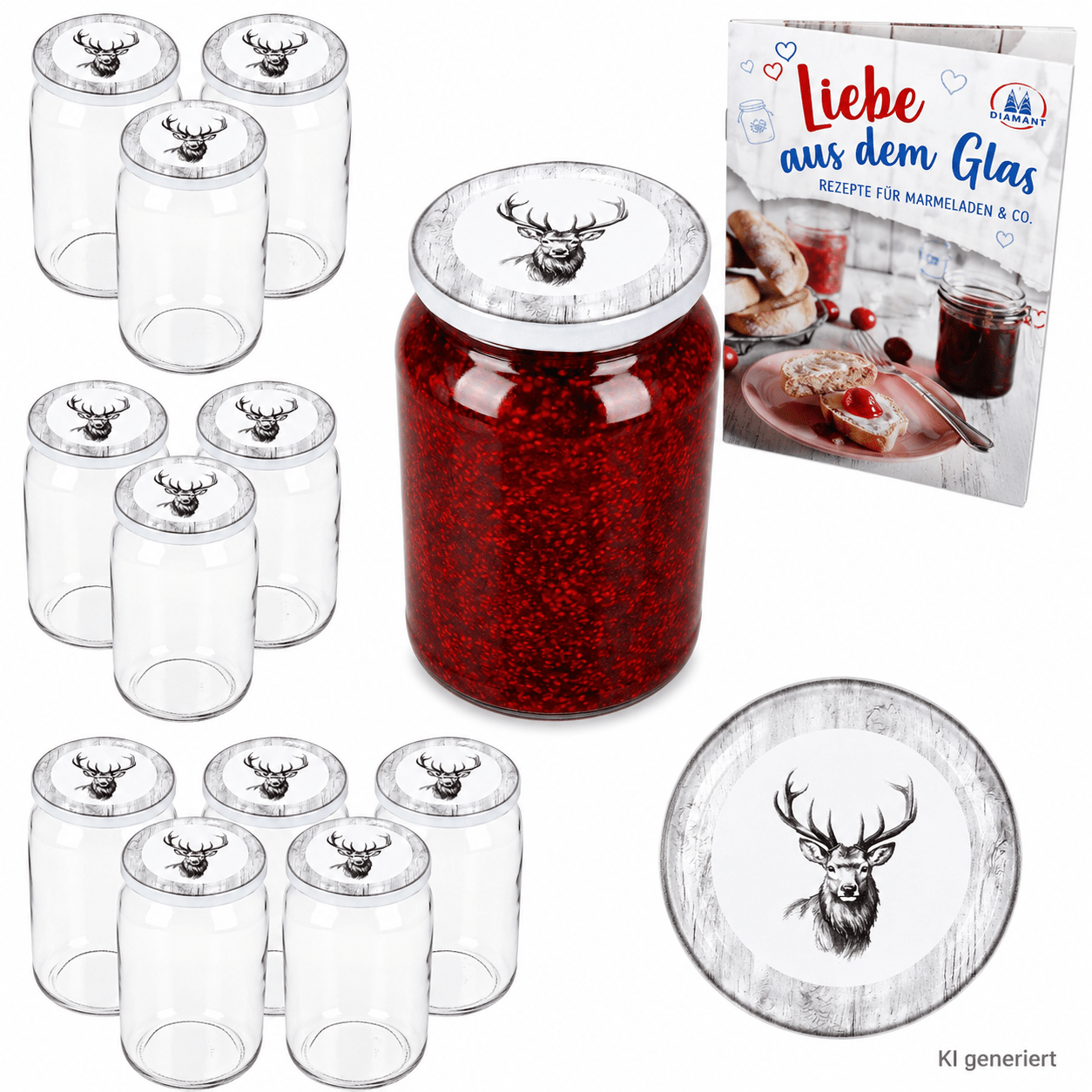 12pcs Set Of 720 Ml Preserving Jars With Lids By Hirsch, Round Storage Jars, Glass Containers For Storage.