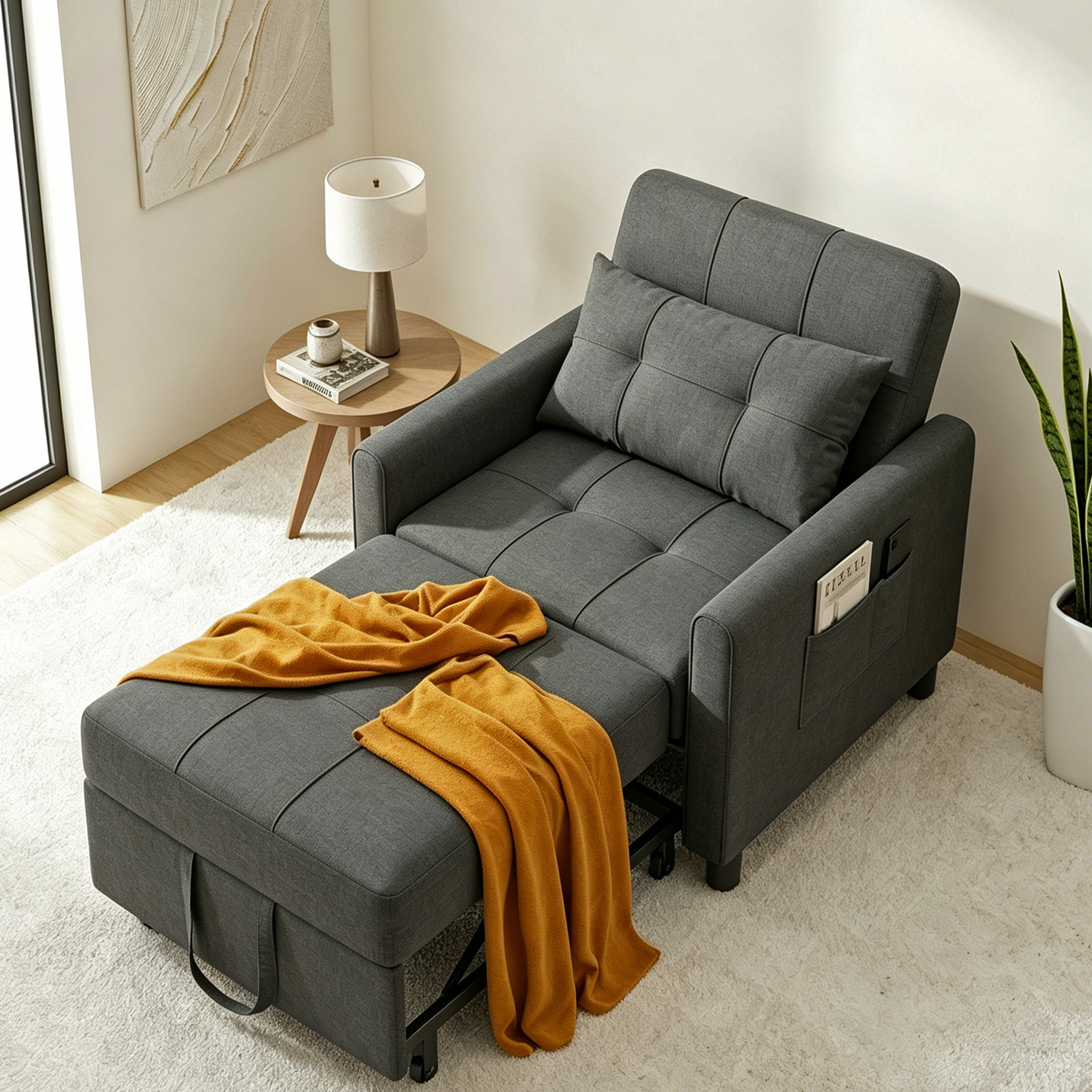 Folding Sofa 78x174x40 Gray | Fabric Material