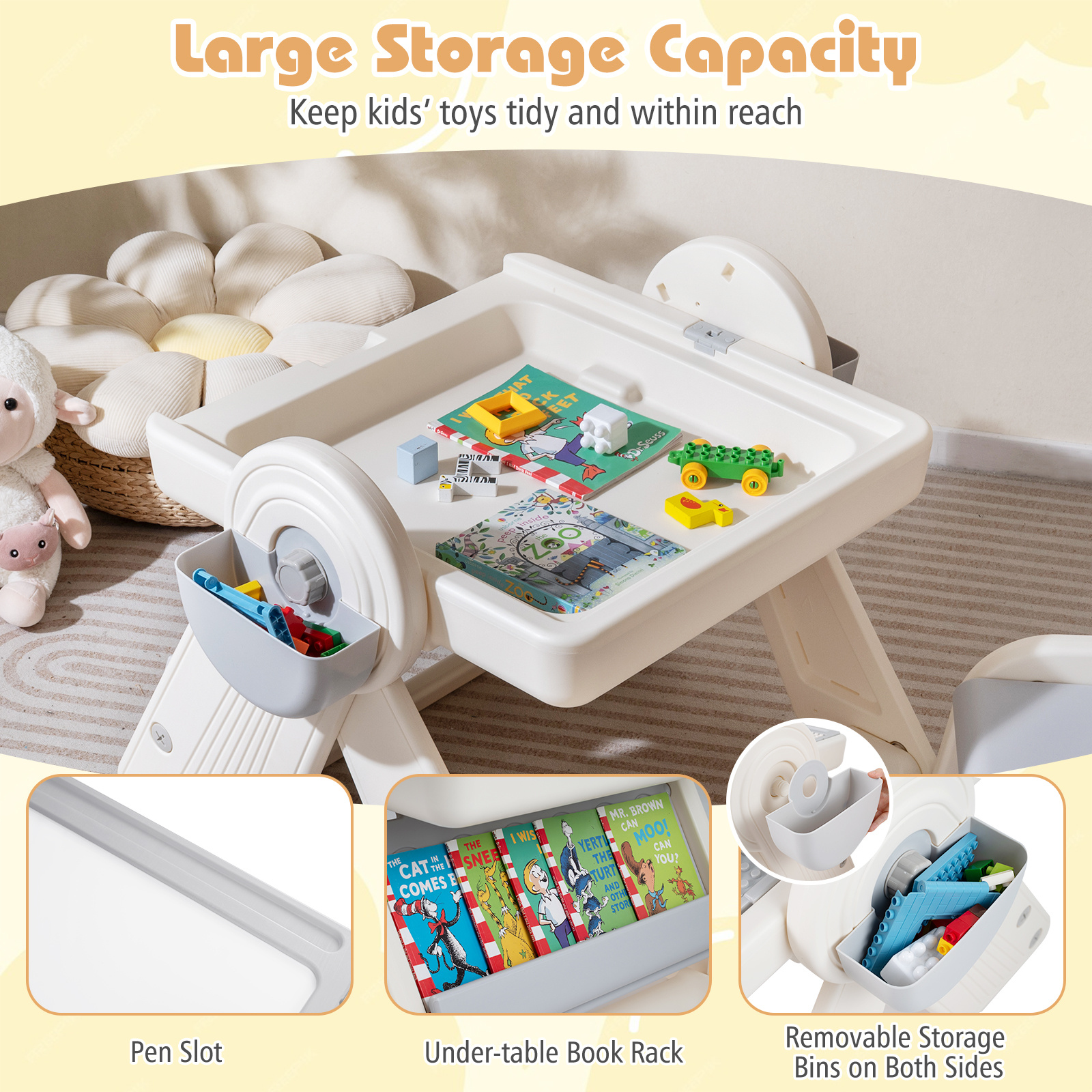 GOFLAME Children Table and Chair Set with Reversible Surface