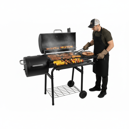 charcoal bbq barbecue cooker with thermometer and adjustable air vents 61x30