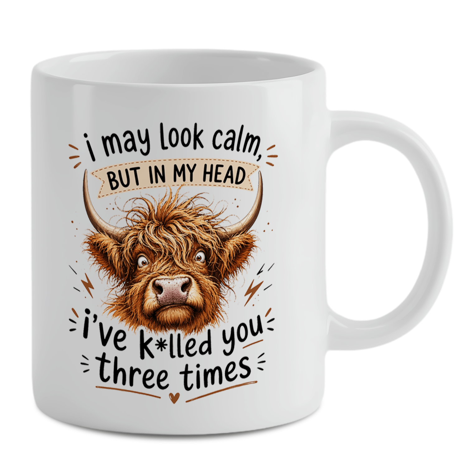 TEMU Highland Cow Funny Quote Coffee Mug - "i May Look Calm" Sarcastic Animal Design - Novelty Tea Cup With Cow Illustration - Humorous Gift For Cow