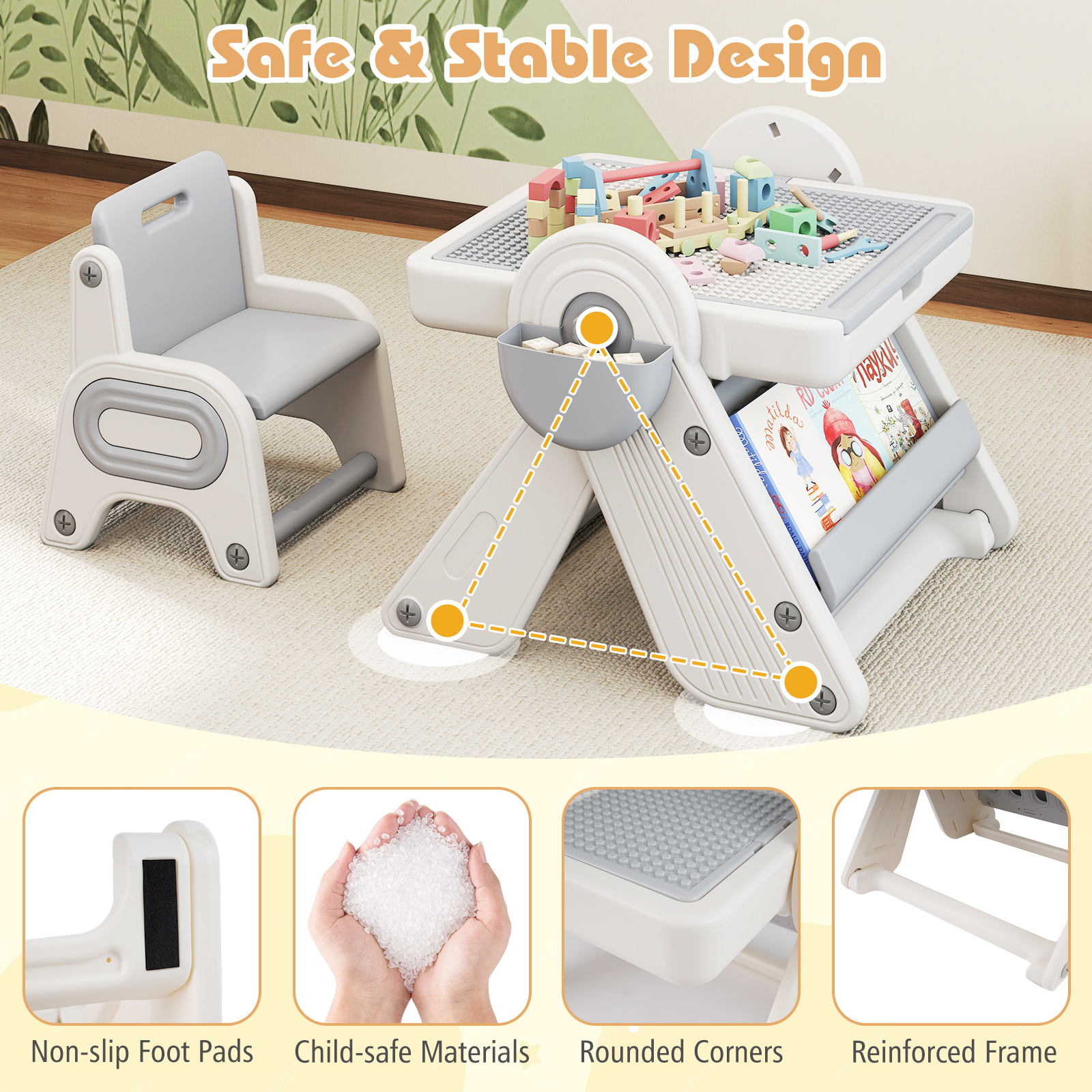 GOFLAME Children Table and Chair Set with Reversible Surface