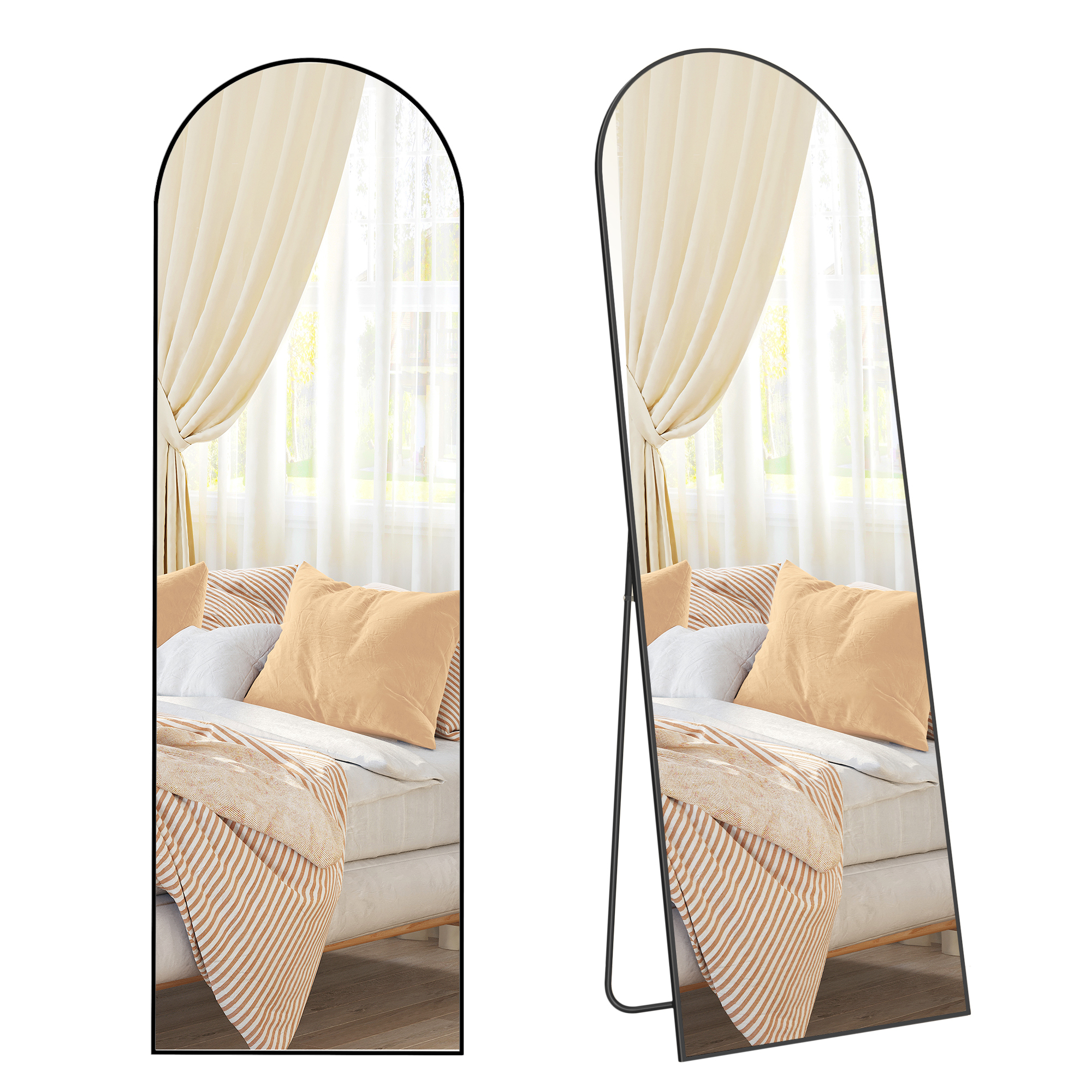 TEMU Espejo de Vestir Grande de Pie, 165 x 50 cm, Espejo de Cuerpo de Vidrio Templado, de Aluminio, para Dormitorio, , Negro