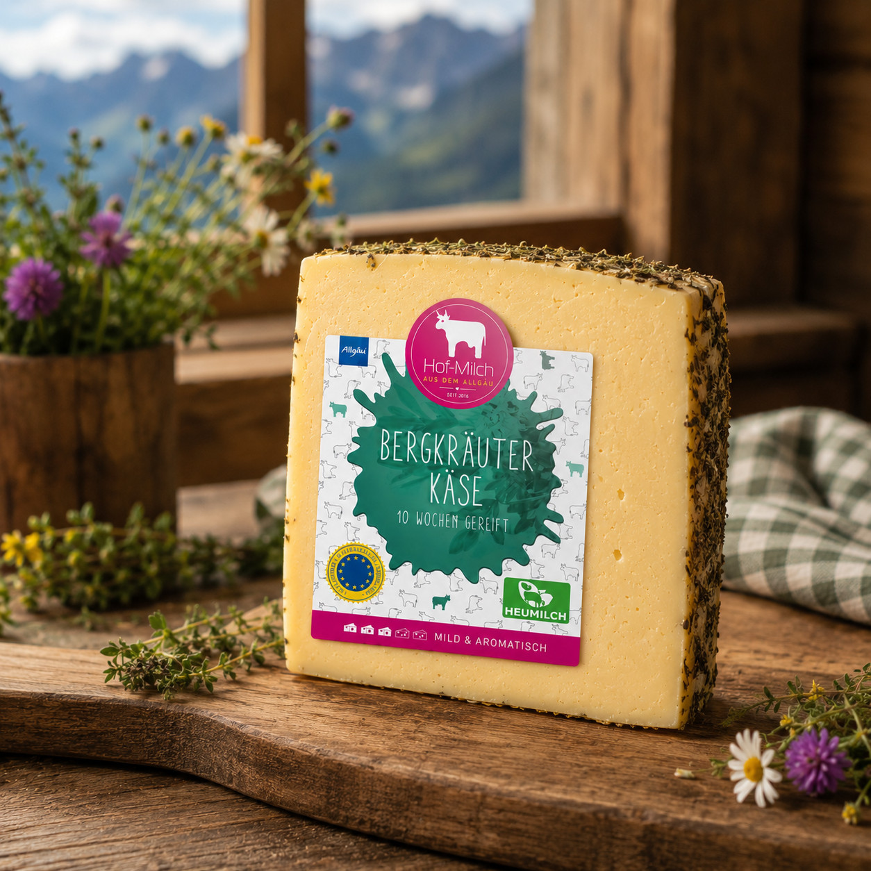 Image of Allgäu Farm Milk Mountain Herb Cheese - Creamy & Aromatic | 2x180g Premium Sliced Cheese