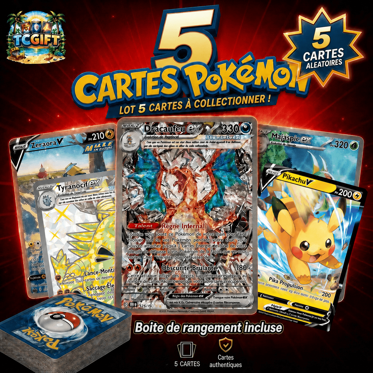 TEMU Lot de 5 Cartes Pokémon ULTRA-, Ex, Radieux à Collectionner – 5 Brillantes