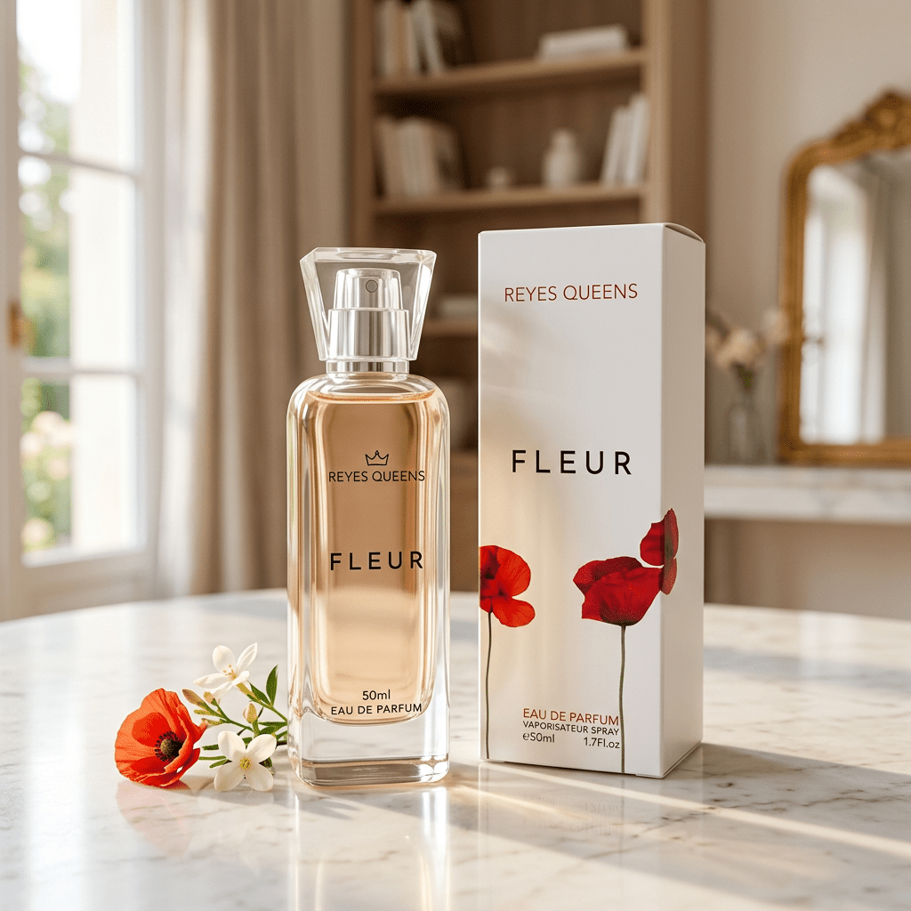 Image of Women's Perfume Fleur By Queens 50ml - Sweet And Elegant Floral Fragrance With Rose, Vanilla, And Musk - Long-lasting Feminine Scent For Daily Use And Special Occasions