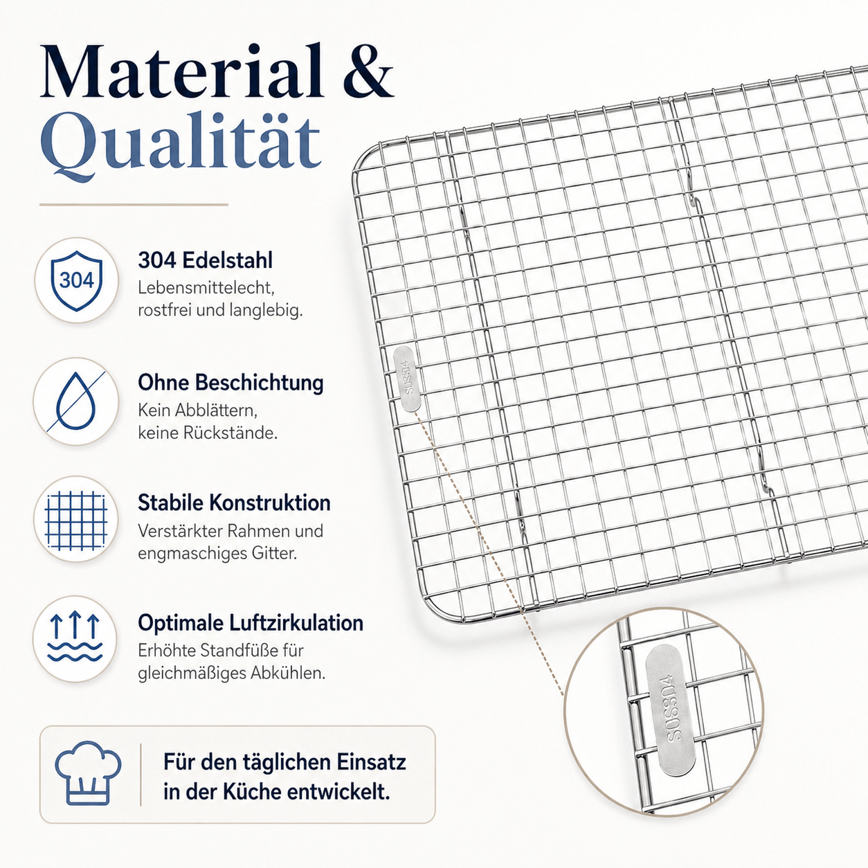 Image of Cooling Grid 304 Stainless Steel, 39 X 28 X 1.5 Cm, Kitchen Grid / Baking Grid For Cooling, And Decorating, , Without Coating, Dishwasher Safe.