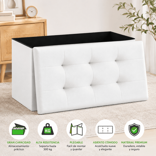 2-in-1 Foldable Storage Pouf, Organizer Trunk and Padded Seat, Durable Footrest Stool with 300 kg Capacity, for Living Room and Bedroom – 76×38×38 cm