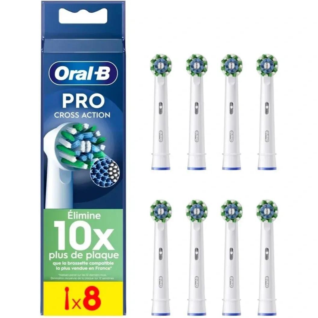 Image of Oral-b Replacement Cross Action Brush Heads, Pack Of 8, White - Pro Refills, Filaments To Remove Dental Plaque