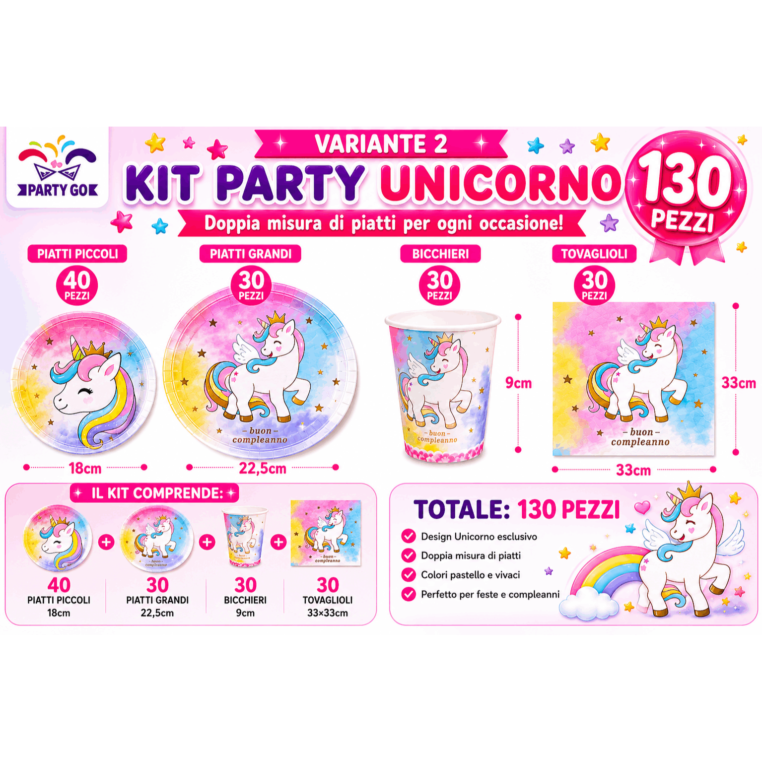 TEMU Party Compleanno Unicorno 90/130/152/192 Pezzi, Set Festa Bambini Con Di Carta, Bicchieri, Tovaglioli, Cappellini E Accessori Foto, Decorazione