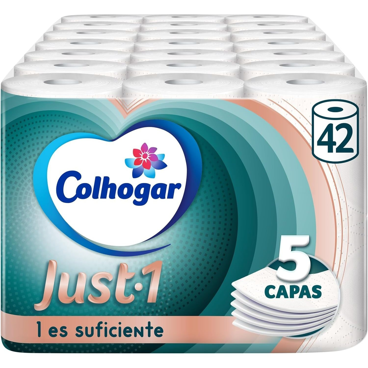 TEMU Colhogar Just 1 x42 - Papel Higiénico Extra Absorbente - Paquete con 6 Rollos - Papel de Baño de 5 Capas - Ultra para Confort - (7x6)