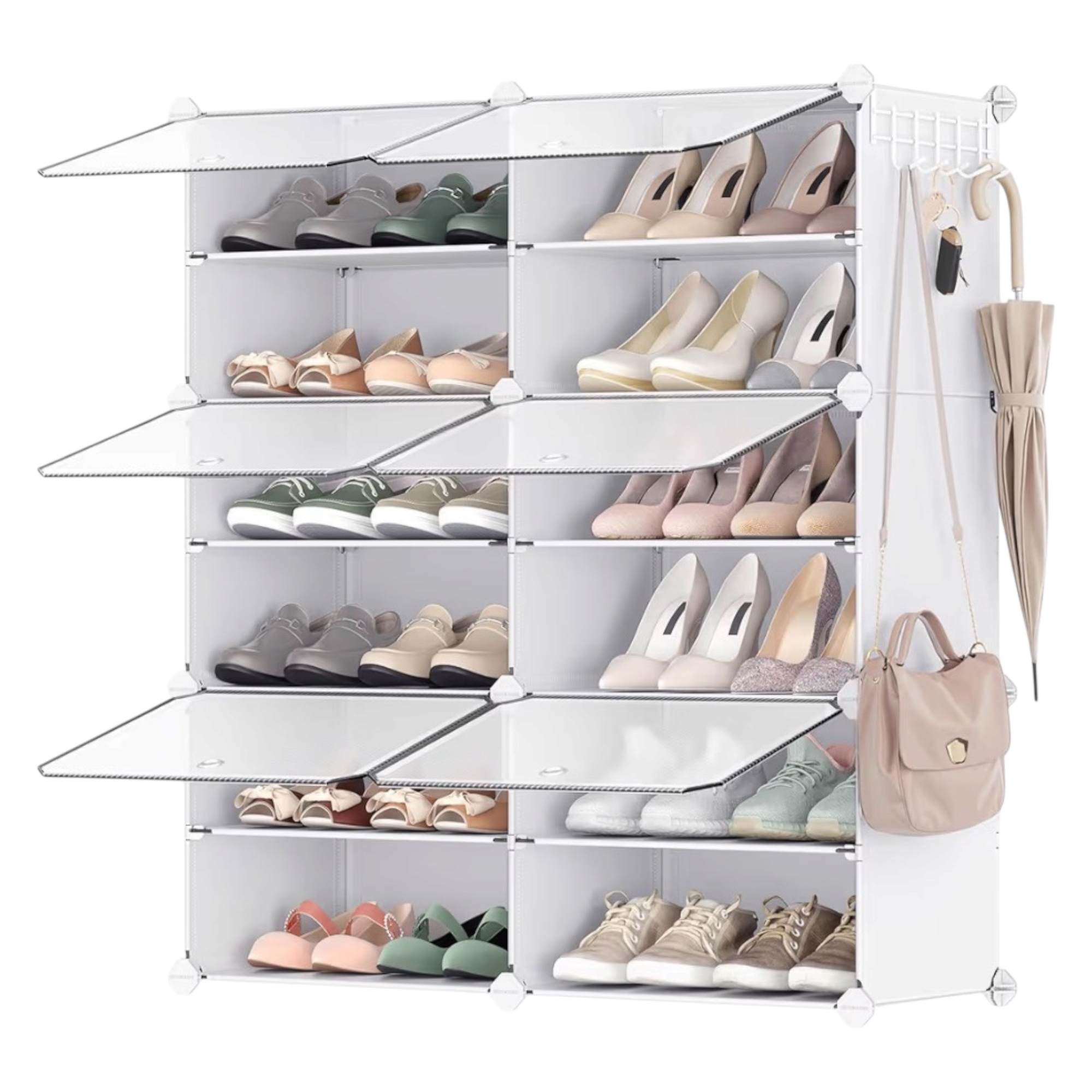 TEMU Mueble Zapatero Plástico, 6 Compartimentos para 24 de Zapatos, con Puertas, Estructura de Acero y Estantes de Plástico, Armario para Dormitorio