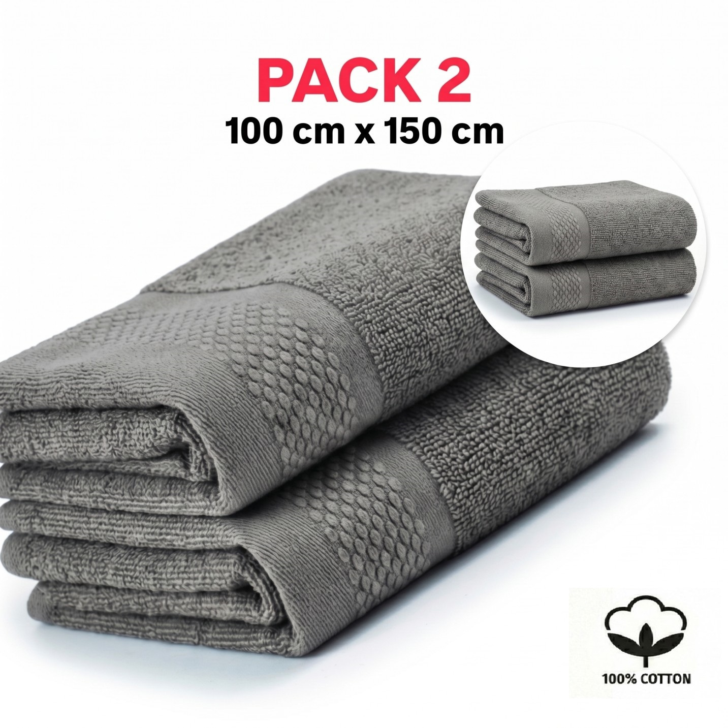 Pack Of 2 Xxl Bath Towels 100%(100x150cm) - Bath Towel Set - Super Absorbent Large Towel For Bath And Gym
