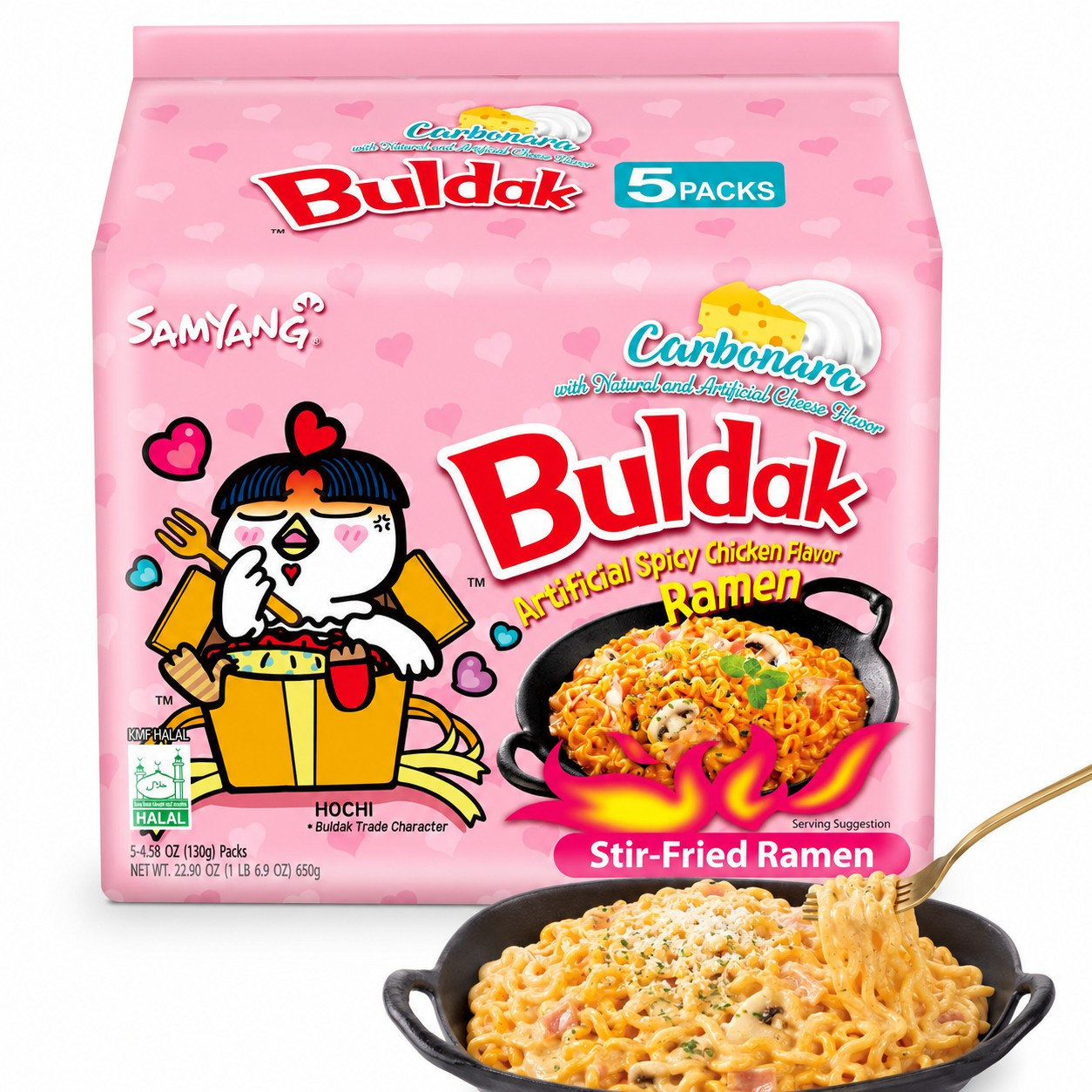 Image of Samyang Buldak Carbonara 5-pack – Korean Instant Noodles With Creamy-spicy Carbonara Sauce