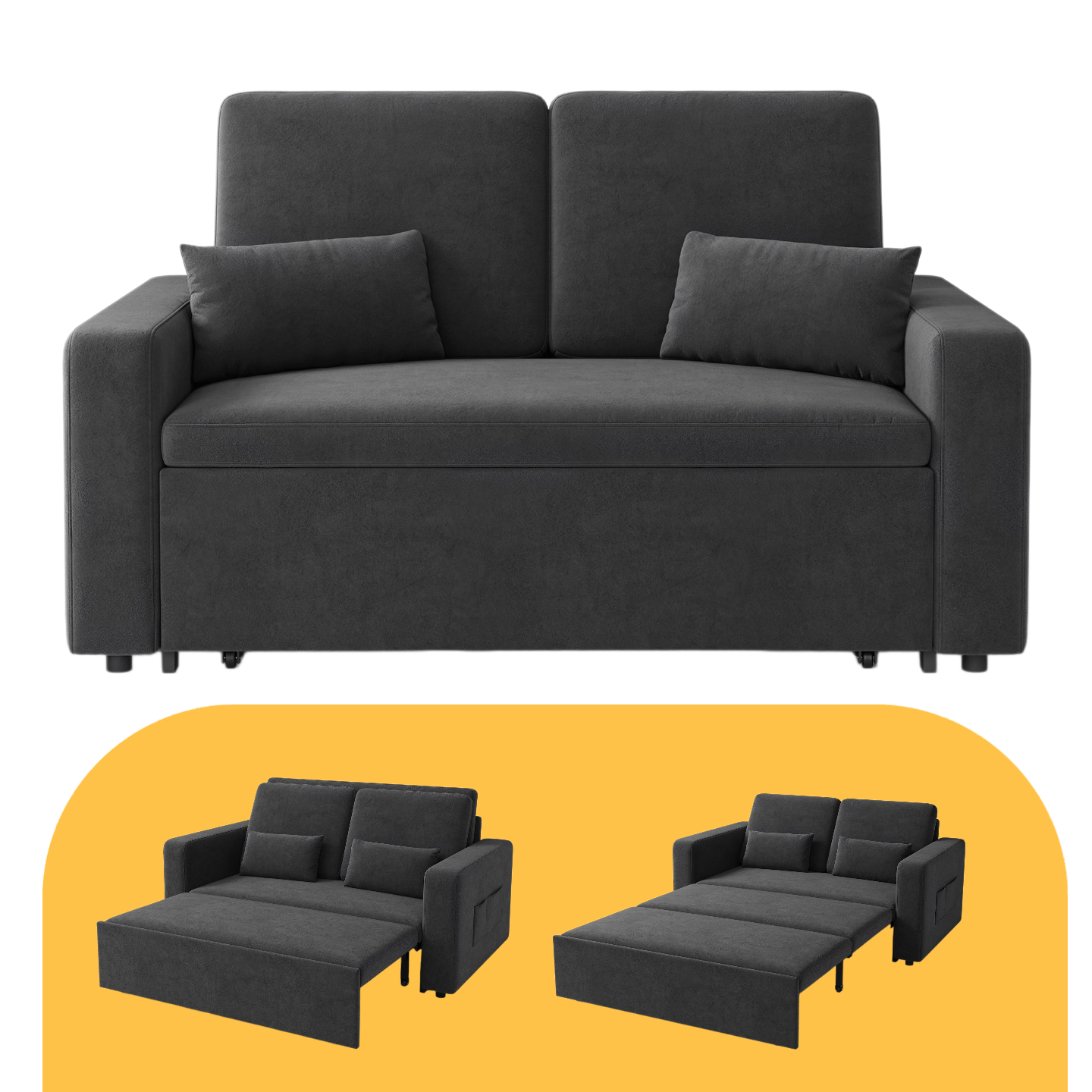 3-in-1 Sofa Bed Ar28 | 150x82 Cm | Chenille Cover | For Small Apartments | Dark Grey & White