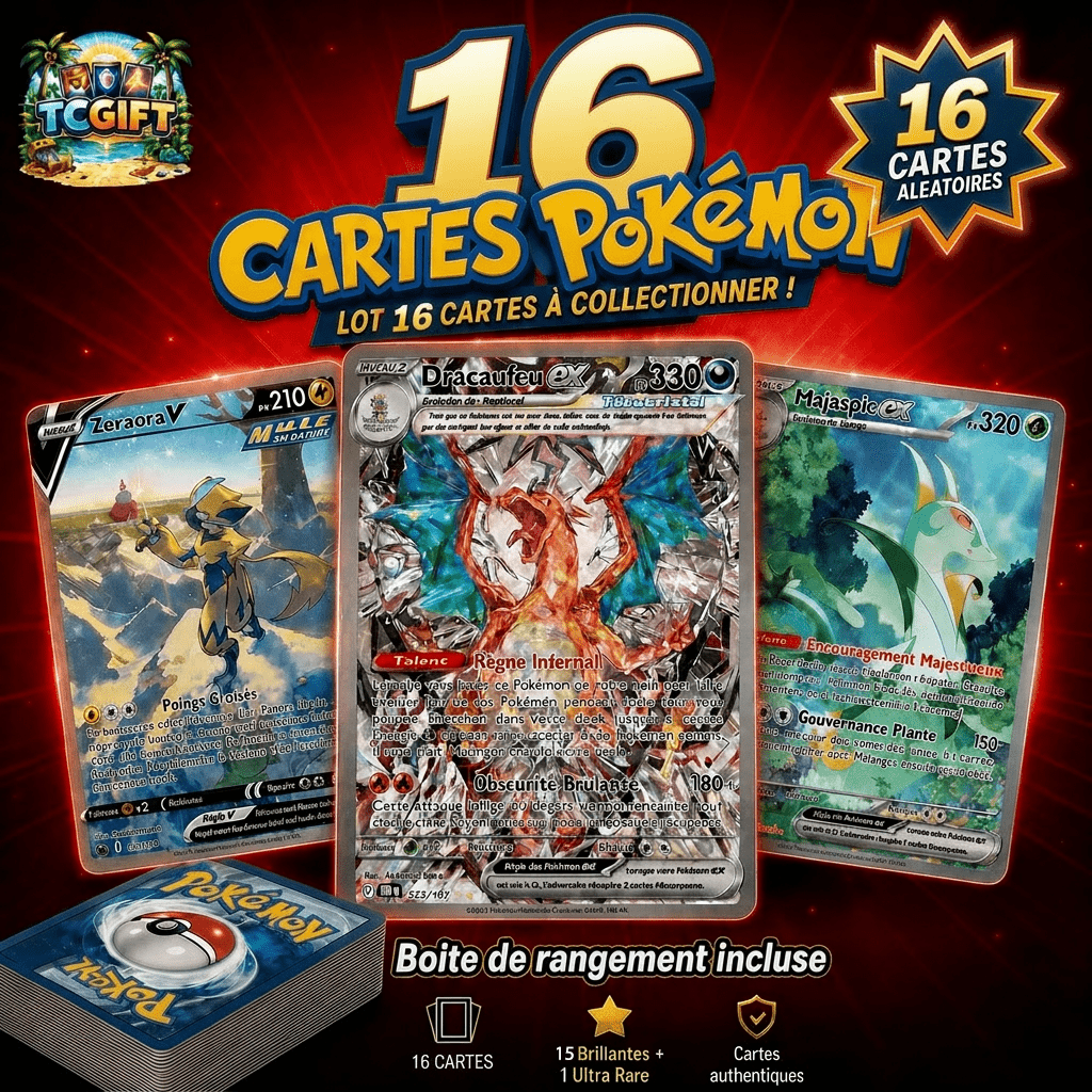 TEMU Lot de 16 Cartes à Collectionner Officielles – 15 Brillantes + 1 Ultra Rare – – Idéal Collection ou Cadeau