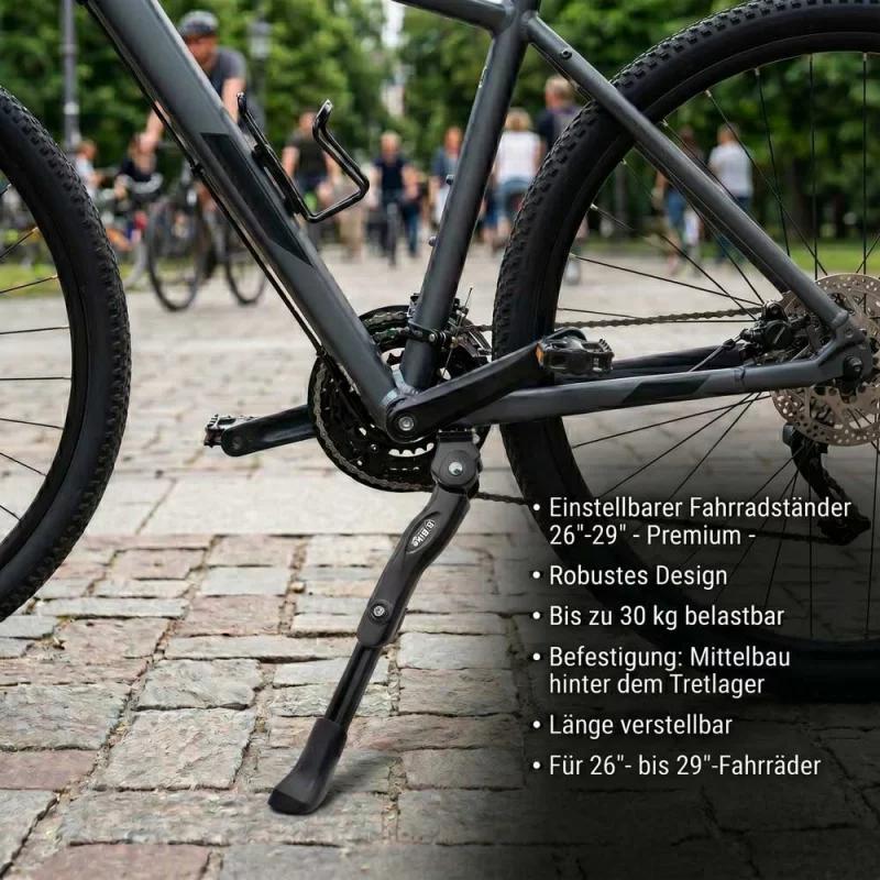 Adjustable Bicycle Side Stand For 26–29 Inch Bikes – Premium | Center Mount | Black | Suitable For E-bikes